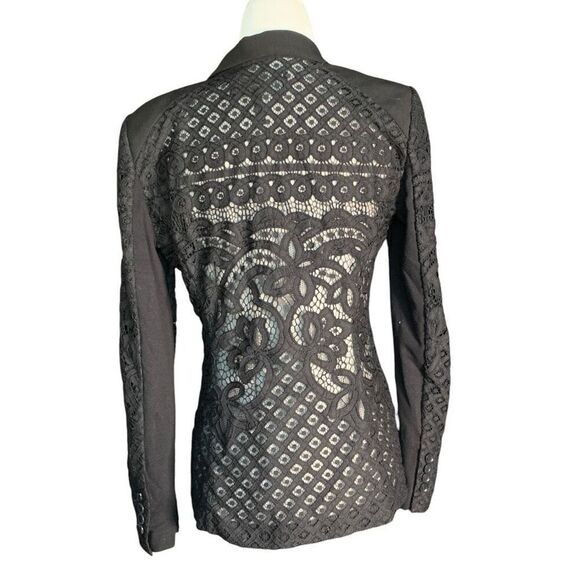 BCBGMAXAZRIA Keanu Black Lace Sleeve Sheer Back Tailored Hourglass Blazer Jacket - Picture 1 of 12